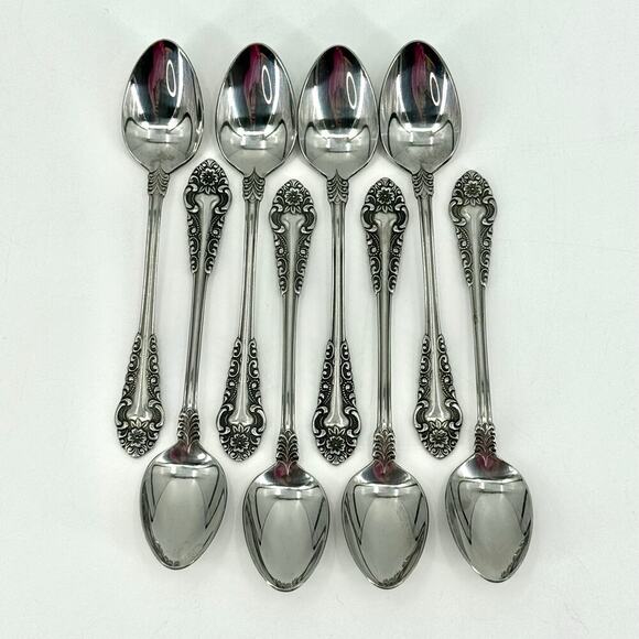Voisin (Stainless)by CONTINENTAL SILVER Lot of 9 Teaspoons Floral MCM 6 3/8 inch - Picture 2 of 7